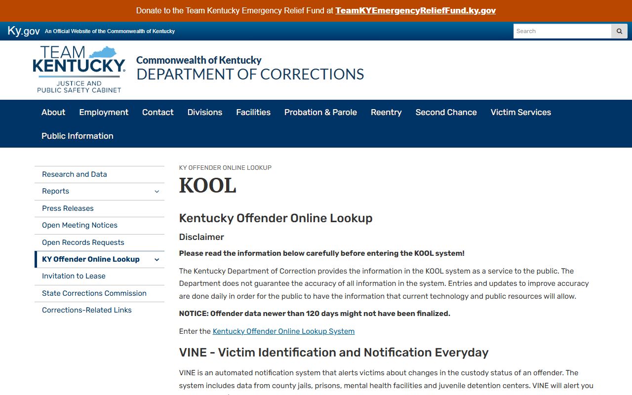 Barren County inmate records Kentucky KOOL and VINELink source