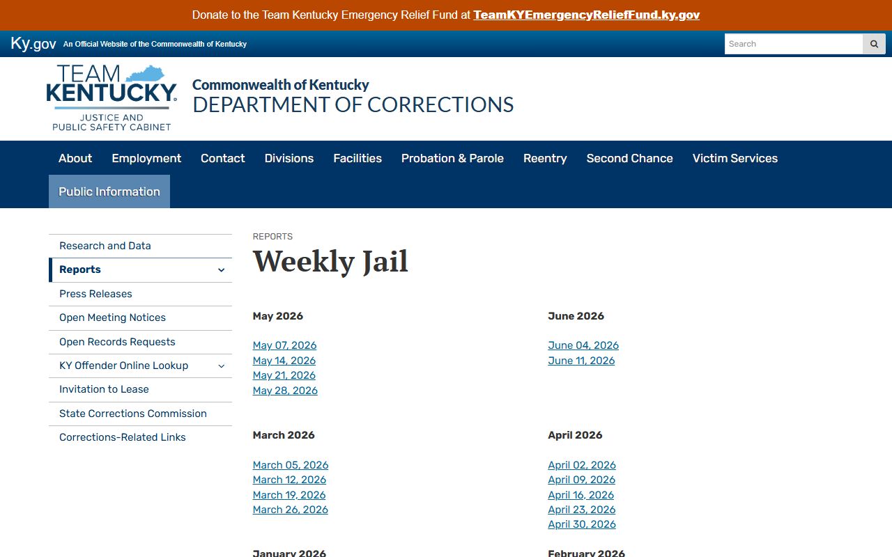 Barren County Detention Center population weekly jail report source
